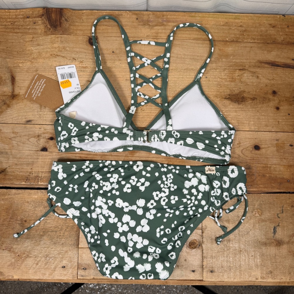 Hobie Olive Green Abstract Print Embroidered Bikini Set Medium NWT/Liner - Picture 2 of 16